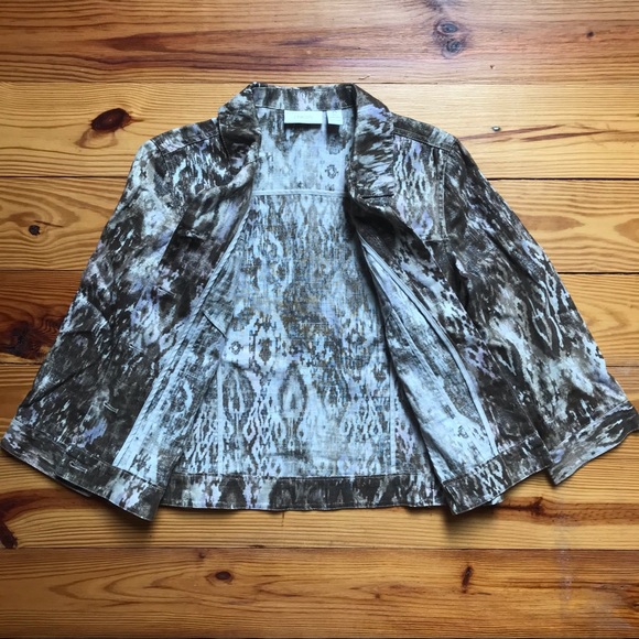 Chico Animal Print Brown Denim Jacket, EUC, S - Picture 9 of 14